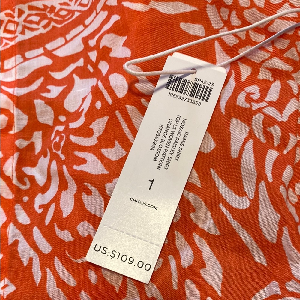 Chico's Orange and White Blouse Elegant Top - Picture 3 of 5